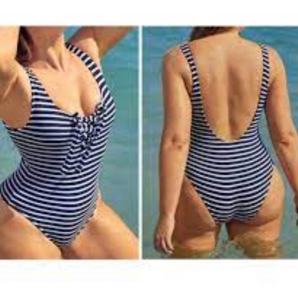 NWOT AERIE ribbed lace up stripe one piece swim size S/M - Picture 3 of 11